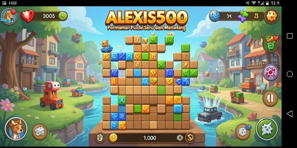 Tampilan gameplay ALEXIS500 yang penuh warna dan menantang.