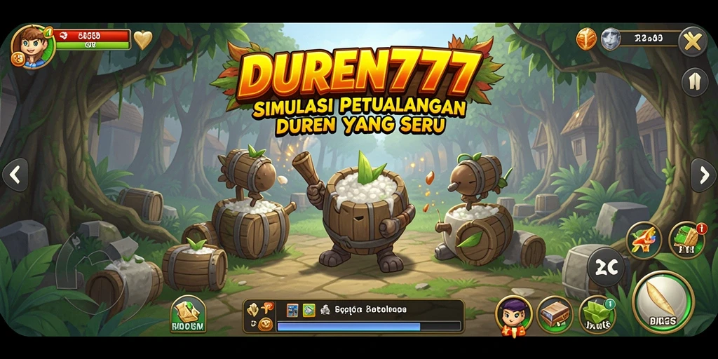 Gameplay DUREN777 dengan kebun duren yang subur dan interaksi pemain.