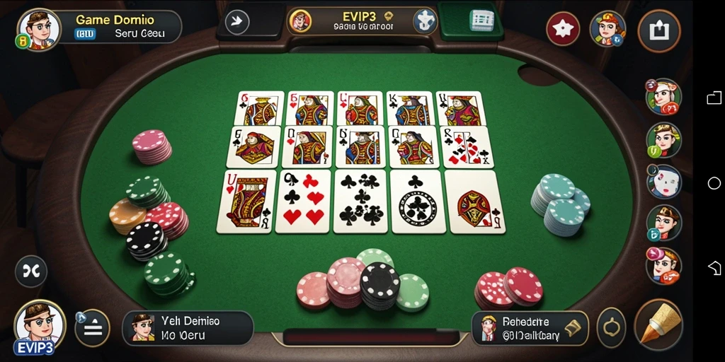 Screenshot utama EVIP3 menampilkan gameplay Domino yang menarik.