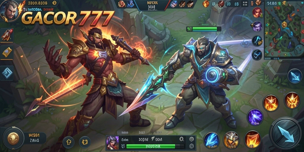 Screenshot GACOR777 menampilkan aksi seru dalam pertarungan MOBA.