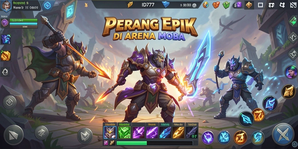 Tampilan Screenshot ID777 menampilkan aksi intens dalam pertarungan MOBA.