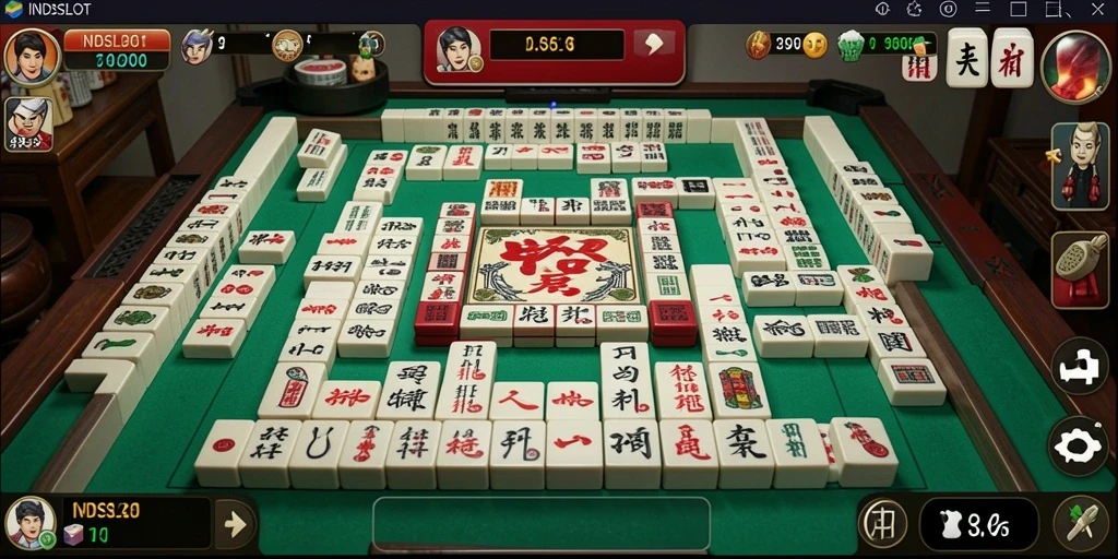Tampilan gameplay INDSLOT yang imersif dalam permainan Mahjong.