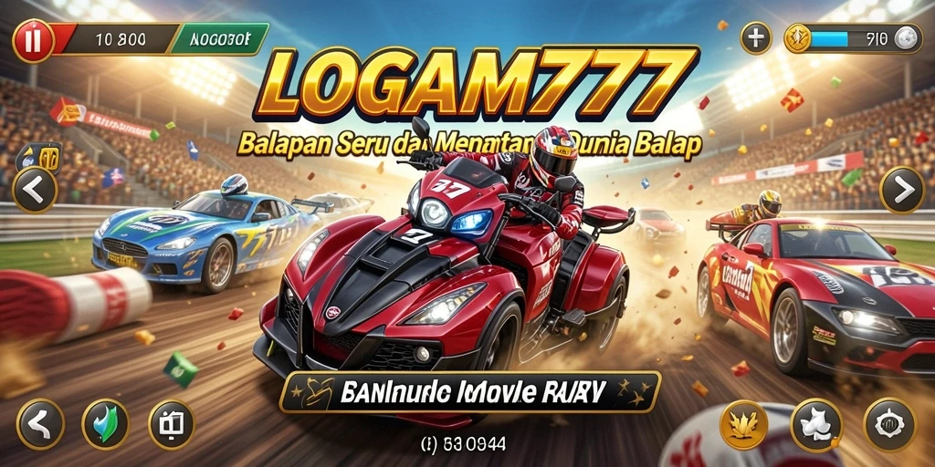 Gameplay balap penuh aksi dalam LOGAM777 dengan berbagai mobil dan trek menarik.
