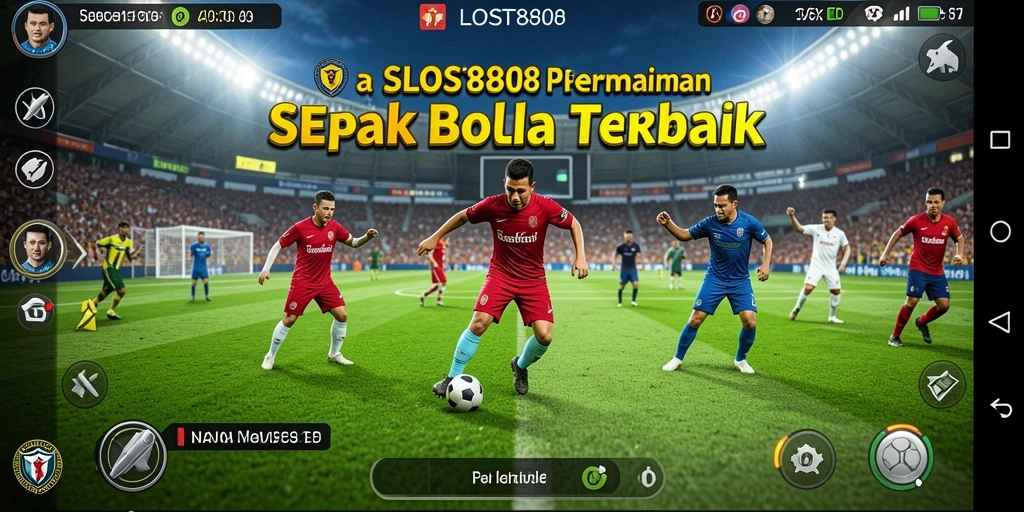Screenshot gameplay SLOST8808 menampilkan aksi di lapangan sepak bola.