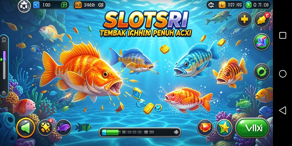Screenshot gameplay SLOTSRI menampilkan aksi seru menangkap ikan.