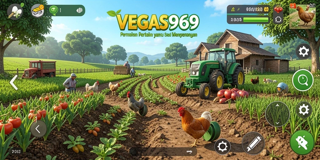 Tampilan gameplay VEGAS969 yang menarik dengan lahan pertanian yang luas.