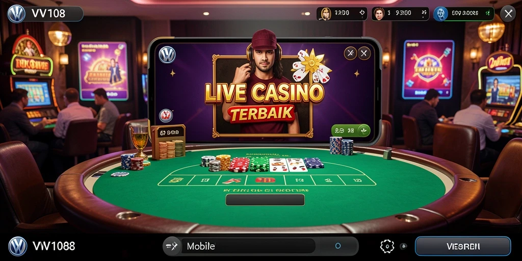 Tampilan gameplay Live Casino di VW108 dengan dealer langsung dan suasana kasino.